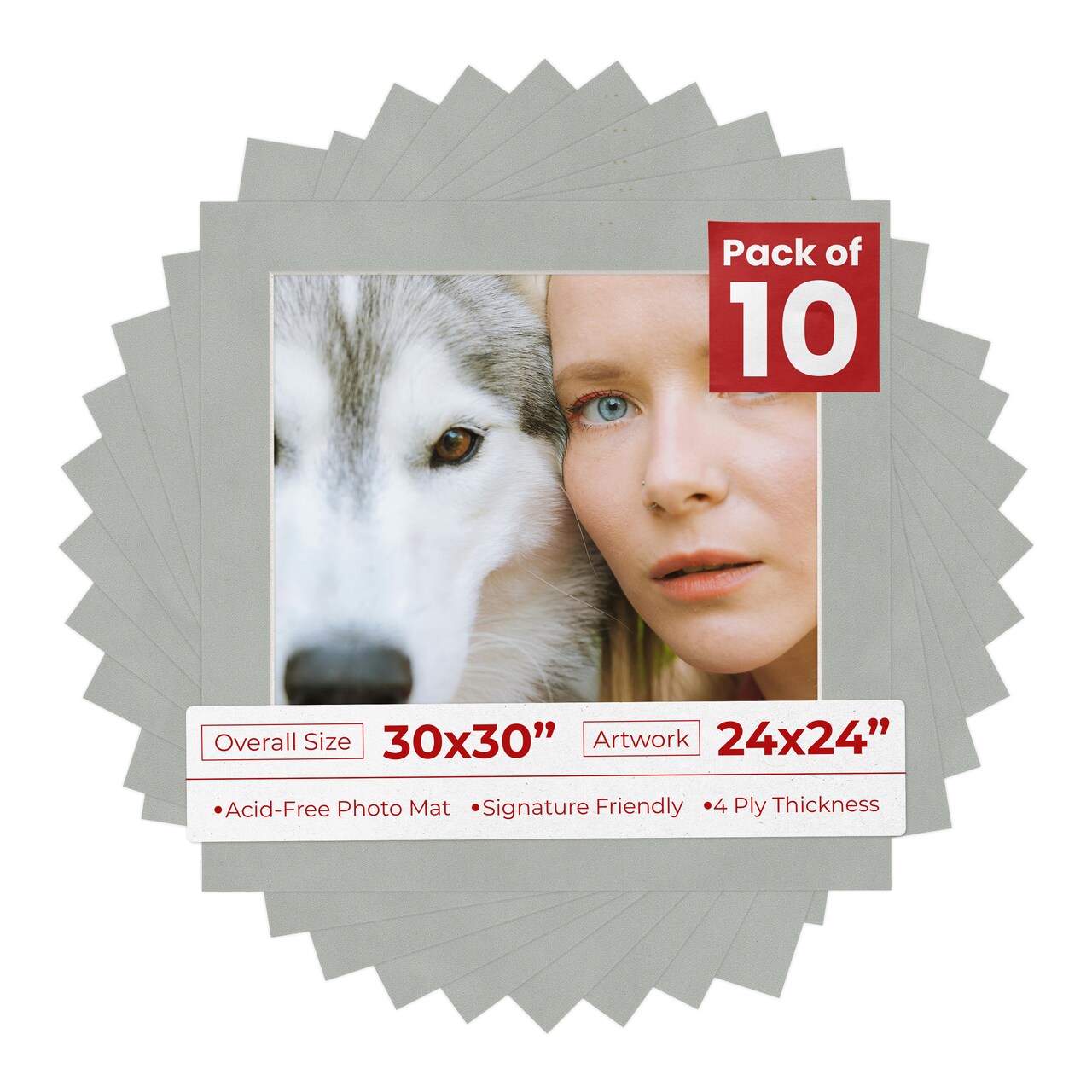 Light Grey Suede Mat Board for 30x30 Frames - Fits 24x24 Photos